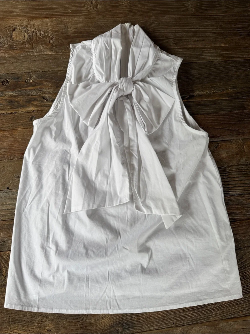 Anthropologie Sundays in Brooklyn white stretch cotton sleeveless bow neck top M